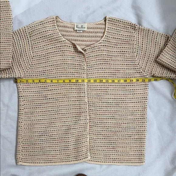 Vintage Reba Rose Knit Multicolored Cardigan Sweater 100 Percent Cotton - Picture 6 of 7